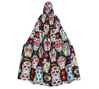 DUWAA Cape à capuche avec imprimé têtes de mort et fleurs colorées pour homme et femme, cape à capuche unisexe pour Halloween, sorcière, vampire