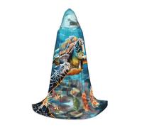 DUWAA Cape à capuche avec imprimé tortue de mer, costume d'Halloween médiéval pour femmes et hommes, cape à capuche Renaissance