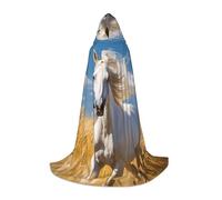 DUWAA Cape à capuche médiévale avec capuche imprimé étalon 1 blanc - Cape Renaissance pour adulte - Costume de magicien pour Halloween et cosplay, noir, Small