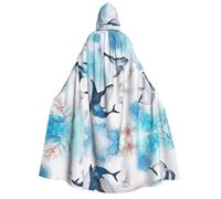DUWAA Cape à capuche unisexe avec imprimé baleine de mer et méduses - Cape médiévale de magicien - Cape Renaissance pour Halloween et cosplay