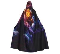 DUWAA Cape à capuche unisexe avec imprimé planète, cape médiévale, robe de magicien, cape de la Renaissance, costume d'Halloween et cosplay