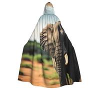 DUWAA Cape de carnaval à imprimé éléphant africain de 150 cm, cape à capuche unisexe pour adulte, pour Halloween, sorcière, vampire, magicien, cosplay