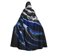 DUWAA Cape de carnaval américaine fine bleue imprimée drapeau 3 de 150 cm, cape à capuche unisexe pour adulte, pour Halloween, sorcière, vampire, magicien, cosplay