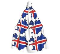 DUWAA Cape de carnaval de 150 cm avec drapeau de l'Islande - Cape à capuche unisexe pour adulte - Pour Halloween, sorcière, vampire, magicien, cosplay