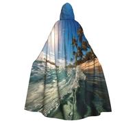 DUWAA Cape de carnaval imprimée Water Rush to Tropical Beach 150 cm, cape à capuche unisexe pour adulte, pour Halloween, sorcière, vampire, magicien, cosplay