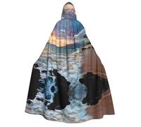 DUWAA Cape de magicien à capuche pour homme - Imprimé plage Maui - Hawaï - Coucher de soleil - Vagues de mer - Nuages - Cosplay - Costume d'Halloween