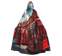 DUWAA Cape de sorcière rouge à imprimé de rue de Londres, cape avec capuche, cape à capuche, robe de magicien pour homme