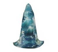 DUWAA Cape médiévale avec capuche - Imprimé mer - Cape de magicien - Renaissance - Costume d'Halloween - Accessoire de cosplay