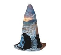 DUWAA Cape médiévale de plage Maui Hawaï, coucher de soleil, vagues de mer, nuages, cape de magicien avec capuche, cape Renaissance pour Halloween, cosplay