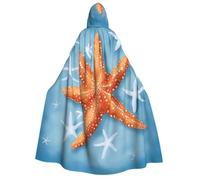 DUWAA Cape médiévale unisexe avec motif étoile de mer sur fond bleu - Cape de magicien Renaissance pour Halloween et cosplay