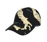 DUWAA Carte de l'Italie avec noms de mer imprimés casquettes de baseball pour hommes, casquette de camionneur réglable, chapeau de queue de cheval pour femme, casquette de baseball sport noire
