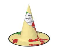 DUWAA Carte régionale de l'Italie avec impression couleur chapeau de sorcière chapeau de sorcière chapeaux Halloween femmes adultes magicien homme costume cosplay accessoire de fête - 1 pièce