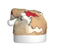 DUWAA Carte topographique de la Turquie avec drapeau imprimé chapeau de Noël, chapeau de Père Noël amusant en peluche pour adulte, couvre-chef fantaisie pour fête du Nouvel An