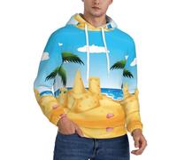 DUWAA Cartoon Beach Sand House Print Pull à capuche léger pour homme Sweat à capuche en polyester pour l'automne, Noir , 3XL