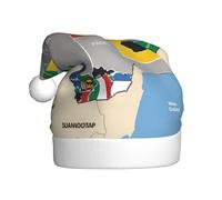DUWAA Chapeau de Noël en peluche pour adulte avec carte de composition du Soudan du Sud, chapeau de Père Noël fantaisie pour fête du Nouvel An