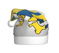DUWAA Chapeau de Noël imprimé drapeau de l'Ukraine Map02, chapeau de Père Noël amusant en peluche pour adulte, couvre-chef fantaisie pour fête du Nouvel An