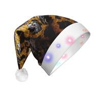DUWAA Chapeau de Noël lumineux imprimé serpent jaune, bonnet de Père Noël lumineux avec bande lumineuse LED colorée pour adultes