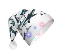 DUWAA Chapeau de Père Noël en peluche à motif de requin avec différents gestes imprimés, chapeaux de Noël amusants pour adultes, accessoires de fête de Nouvel An
