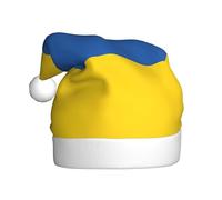 DUWAA Chapeau de Père Noël en peluche douce imprimé drapeau de l'Ukraine pour adulte, chapeau de fête de Noël avec pompon, pour Noël, Nouvel An, fête festive