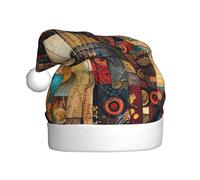 DUWAA Chapeau de Père Noël en peluche douce imprimé guitare artistique pour adulte, chapeau de fête de Noël avec pompon, pour Noël, Nouvel An, fête festive