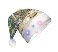 DUWAA Chapeau de Père Noël en peluche imprimé étoile de mer, coquillages de plage, chapeaux de Noël amusants pour adultes, accessoires de fête de Nouvel An