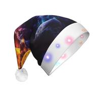DUWAA Chapeau de Père Noël en peluche imprimé planète, chapeaux de Noël amusants pour adultes, accessoires de fête de Nouvel An