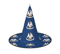 DUWAA Chapeau de sorcière imprimé drapeau de l'État de la Louisiane Chapeau de sorcière Chapeau d'Halloween Femme Adulte Magicien Homme Costume Cosplay Accessoire de fête - 1 pièce