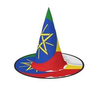 DUWAA Chapeau de sorcière imprimé drapeau de l'Éthiopie Chapeau de sorcière Chapeau Halloween Femmes Adulte Magicien Homme Costume Cosplay Accessoire de fête - 1 pièce