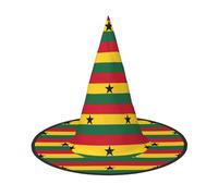 DUWAA Chapeau de sorcière imprimé drapeau du Ghana Chapeau de sorcière Chapeau Halloween Femme Adulte Magicien Homme Costume Cosplay Accessoire de fête - 1 pièce