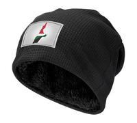 DUWAA Chapeau gaufré extensible imprimé drapeau de Palestine Map01, unisexe, bonnet chaud doublé en polaire pour sports de plein air, usage quotidien, temps froid, Noir , Taille unique