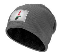 DUWAA Chapeau gaufré extensible imprimé drapeau de Palestine Map01, unisexe, bonnet chaud doublé en polaire pour sports de plein air, usage quotidien, temps froid, gris, Taille unique
