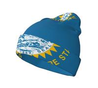 DUWAA Chapeau tricoté pour adulte avec drapeau du Dakota du Sud, bonnet extensible confortable, chapeau d'hiver en polyester doux, design unisexe pour l'extérieur noir