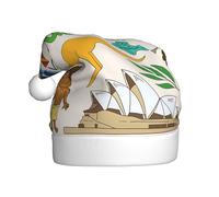DUWAA Chapeaux de fête de Noël en peluche douce avec imprimé d'icônes australiennes, gorros de Navidad adultes, pour le Nouvel An