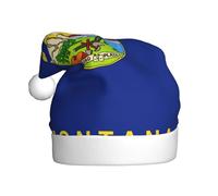 DUWAA Chapeaux de fête de Noël en peluche douce imprimé drapeau de l'État du Montana, chapeau de vacances, gorros de Navidad adultes, pour le Nouvel An festif