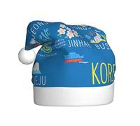 DUWAA Chapeaux de fête de Noël en peluche douce imprimé villes et monuments coréens, chapeau de vacances, Gorros De Navidad Adultos, pour fête du Nouvel An