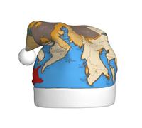 DUWAA Chapeaux de Noël avec drapeau du Royaume du Bhoutan Map02 pour adulte, chapeau de Père Noël unisexe, chapeau de Noël confortable pour fête du Nouvel An