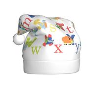 DUWAA Chapeaux de Noël avec imprimé alphabet animal pour adulte, chapeau de Père Noël unisexe, chapeau de Noël confortable pour fête du Nouvel An
