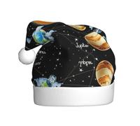 DUWAA Chapeaux de Noël avec imprimé planètes, étoiles et voie lactée pour adulte, chapeau de Père Noël unisexe, chapeau de Noël confortable pour fête du Nouvel An