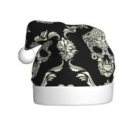 DUWAA Chapeaux de Noël avec motif imprimé tête de mort pour adulte, chapeau de Père Noël unisexe, chapeau de Noël confortable pour fête du Nouvel An