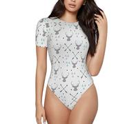 DUWAA Chasse flèches triangles cerf. Body imprimé à manches courtes, col rond, t-shirts extensibles basiques pour femmes, Noir , XL