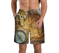 DUWAA Compass and Old World Map Print Short à séchage rapide pour homme, short de plage d'été léger avec poches, taille élastique, blanc, M