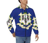 DUWAA Connecticut State Flag Print Loose Fit Zipper Hoodie Full Zip Hoodie Hoodie Jacket for Men Sport Winter Outwear, noir, X-Large