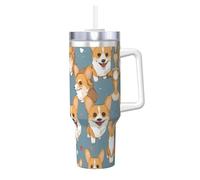 DUWAA Corgi - Grand gobelet avec poignée pour un usage quotidien - Motif chien mignon - Bouteille de café de voyage chaud/froid