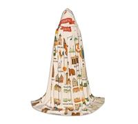 DUWAA Costume d'Halloween avec imprimé carte d'icônes de voyage de l'Allemagne, cape médiévale pour femmes et hommes, cape à capuche Renaissance