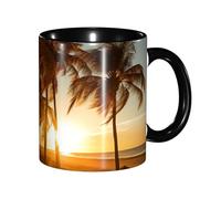 DUWAA Coucher de soleil coloré nuages palmiers 2 tasses en céramique imprimées avec boîte cadeau, belles tasses à café pour les vacances, cadeau d'anniversaire, café lait, 6 couleurs