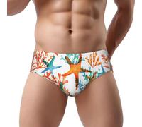 DUWAA Culotte de bikini pour homme avec imprimé corail et étoile de mer marine Taille basse Meilleur sous-vêtement pour homme avec soutien 3D Usage quotidien, Noir , 3XL