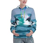 DUWAA Dauphins In The Sea 1 Print Winter Clothes For Women - Sweat à capuche doux et confortable avec poche kangourou, Noir , M