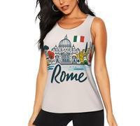 DUWAA Débardeur d'entraînement pour femme avec imprimé paysage urbain de Rome avec imprimé italien, décontracté, athlétique, course à pied, yoga, haut sans manches à séchage rapide, Noir , M