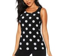 DUWAA Débardeur d'entraînement pour femme, imprimé à gros pois, noir et blanc, chemise athlétique décontractée pour la course à pied, le yoga, hauts sans manches à séchage rapide, Noir , XL