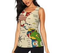 DUWAA Débardeur d'entraînement pour femme, imprimé carte des Amériques, décontracté, athlétique, course à pied, yoga, hauts sans manches à séchage rapide, Noir , XXL